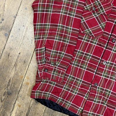 Vintage Hooded Over Shirt Checkered Quilt Lined 90s Button Up, Red, Mens Large 6