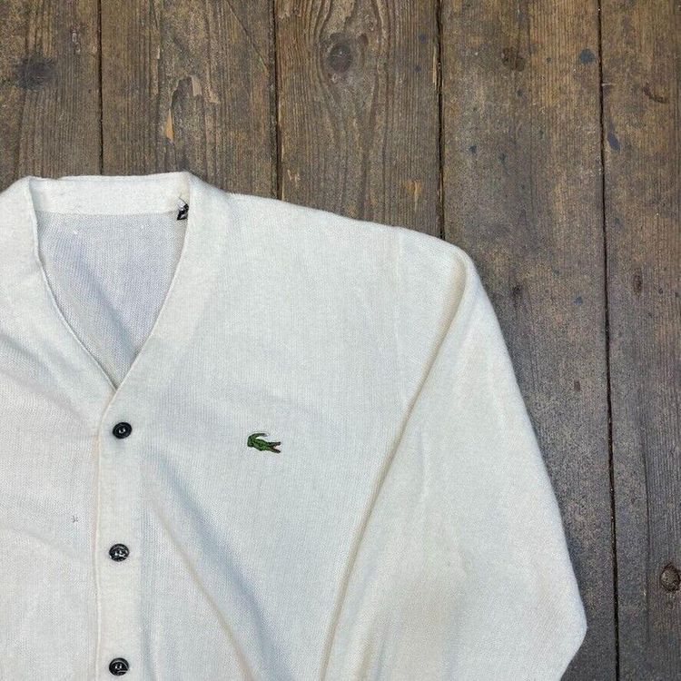 Immagine di Lacoste Jumper Knit 90s Vintage USA Acrylic Cardigan, White, Mens Large 2