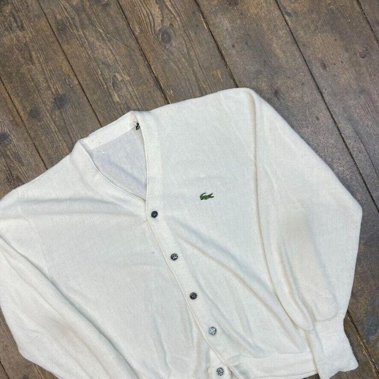 Immagine di Lacoste Jumper Knit 90s Vintage USA Acrylic Cardigan, White, Mens Large 3