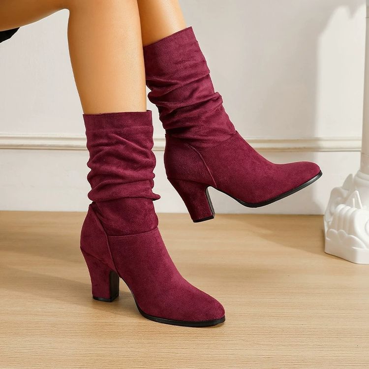 Burgundy Slouchy Mid-Calf Boots image 1
