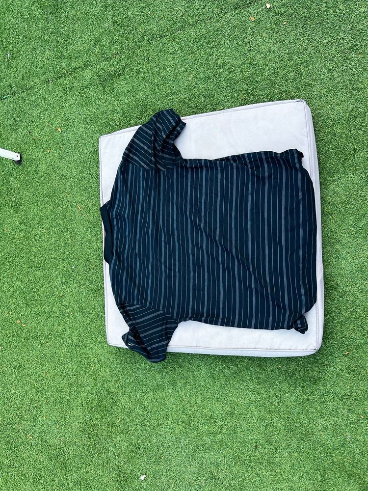 Nike Golf Black & Grey Striped Dri-FIT Polo Shirt Large obraz 3