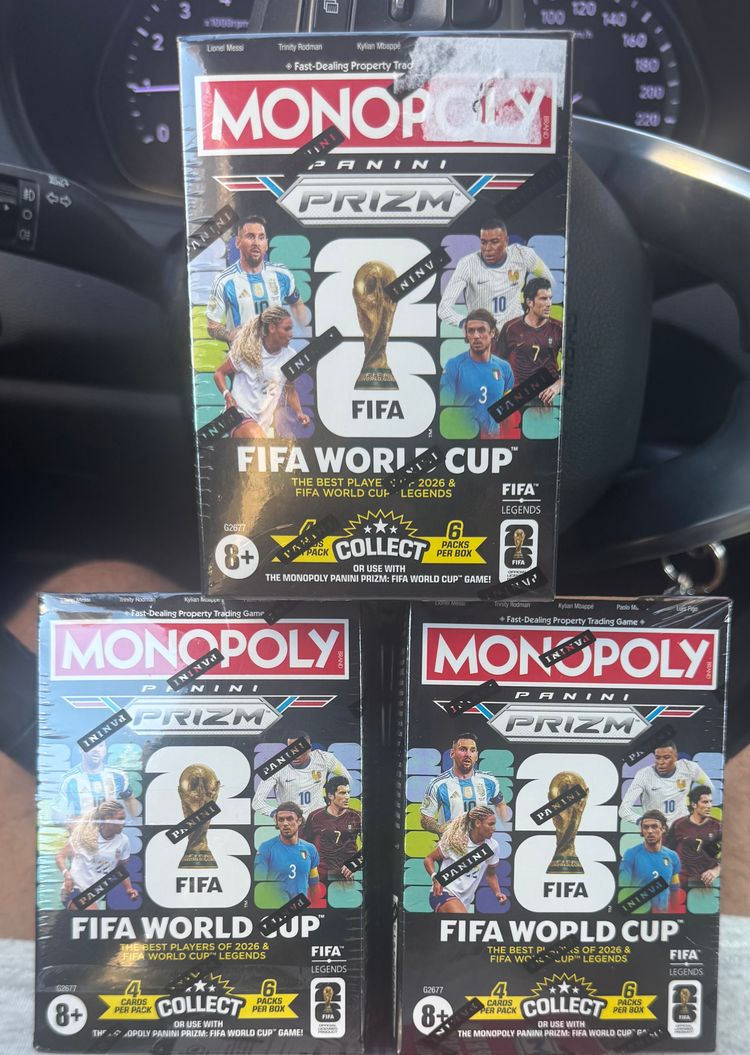 1xspot  3 cajas Monopoly Fifa World Cup 2026 Panini Prizm Trading Cards