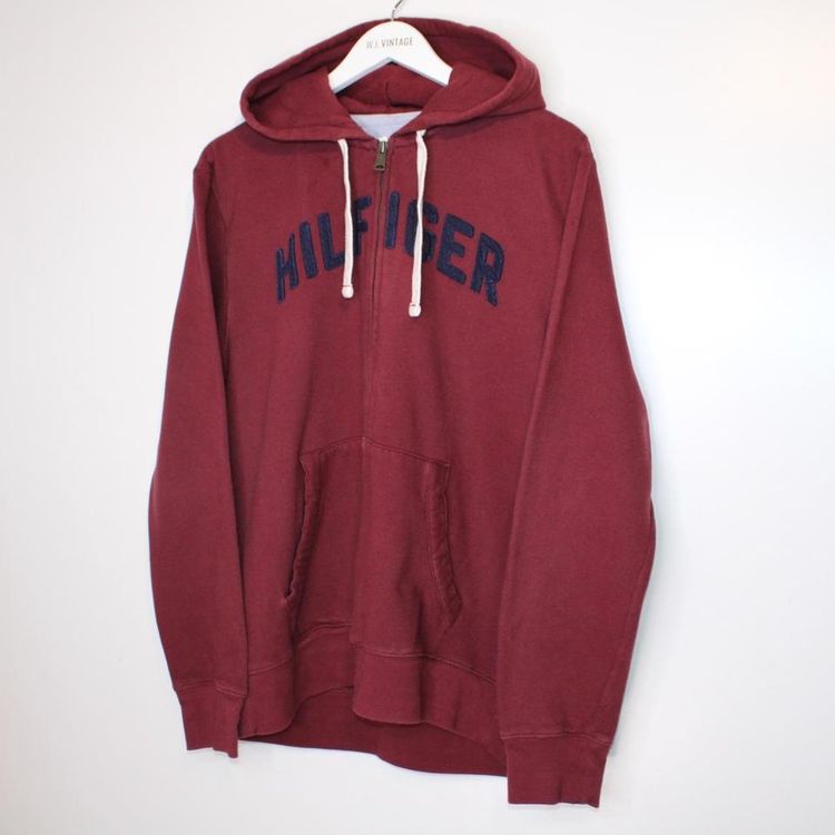 Tommy Hilfiger zip through hoodie! Big spell out in burgundy size large. image 2