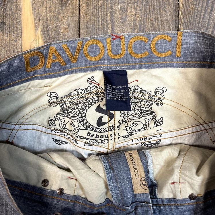 Davoucci Jeans Denim Y2K Hip Hop Embroidered Baggy Trousers, Blue, Mens 38 6