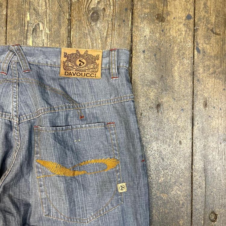 Davoucci Jeans Denim Y2K Hip Hop Embroidered Baggy Trousers, Blue, Mens 38 8