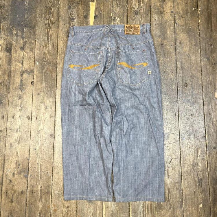 Davoucci Jeans Denim Y2K Hip Hop Embroidered Baggy Trousers, Blue, Mens 38 2