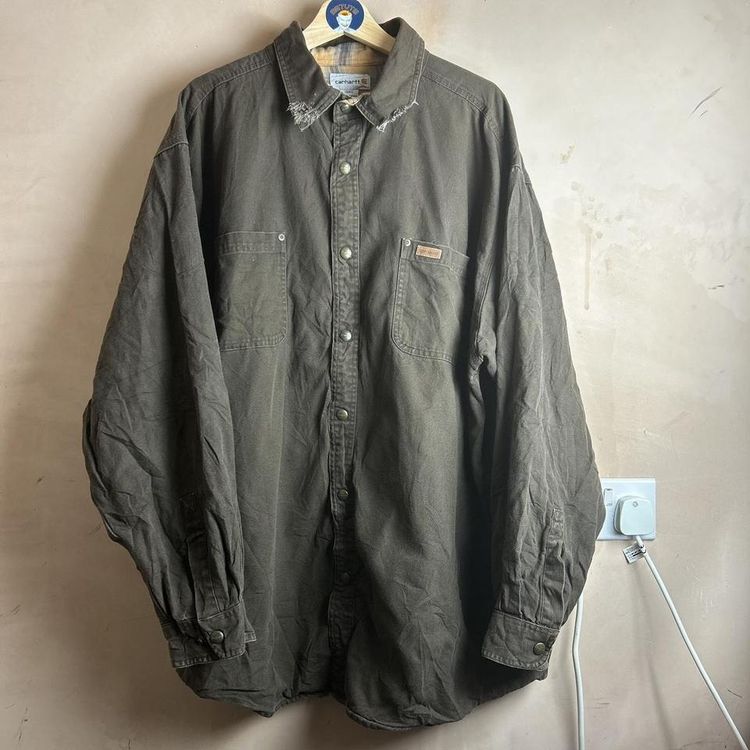 Vintage distressed Carhartt blanket lined button down work shirt