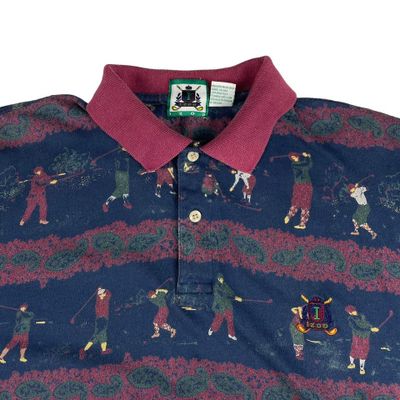 Vintage Izod Golf Graphic All Over Print Polo Shirt Navy Small 2