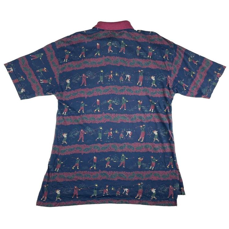 Vintage Izod Golf Graphic All Over Print Polo Shirt Navy Small 3
