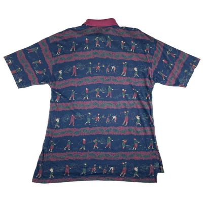 Vintage Izod Golf Graphic All Over Print Polo Shirt Navy Small 3