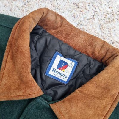 Rennoc Varsity Jacket Men Size L Suede Leather Wool Letterman Green Brown 3
