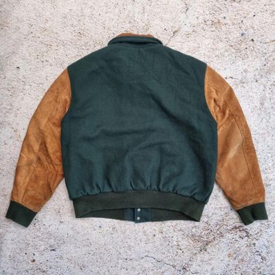 Rennoc Varsity Jacket Men Size L Suede Leather Wool Letterman Green Brown 6