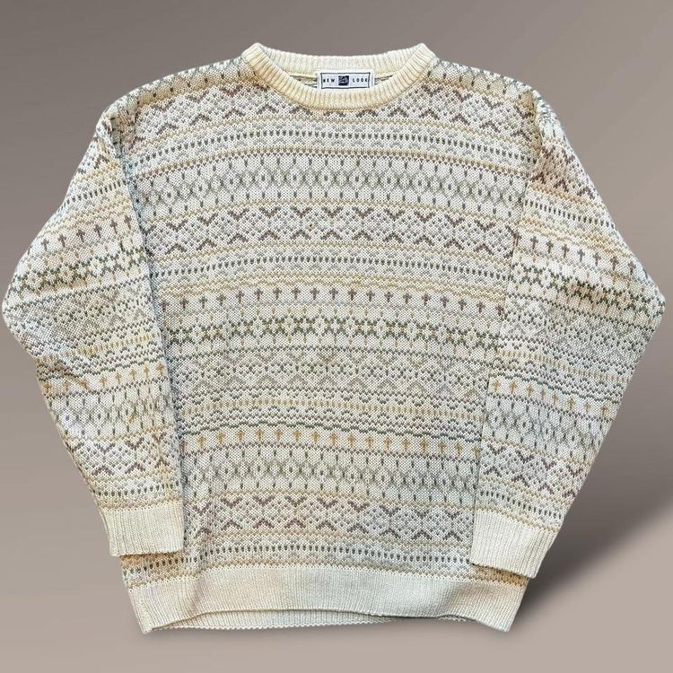 Vintage New Look patterned knitted jumper sweater | cream and pastels image 1