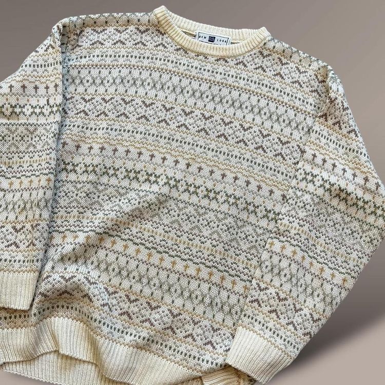 Vintage New Look patterned knitted jumper sweater | cream and pastels image 2