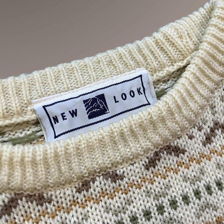 Vintage New Look patterned knitted jumper sweater | cream and pastels image 3