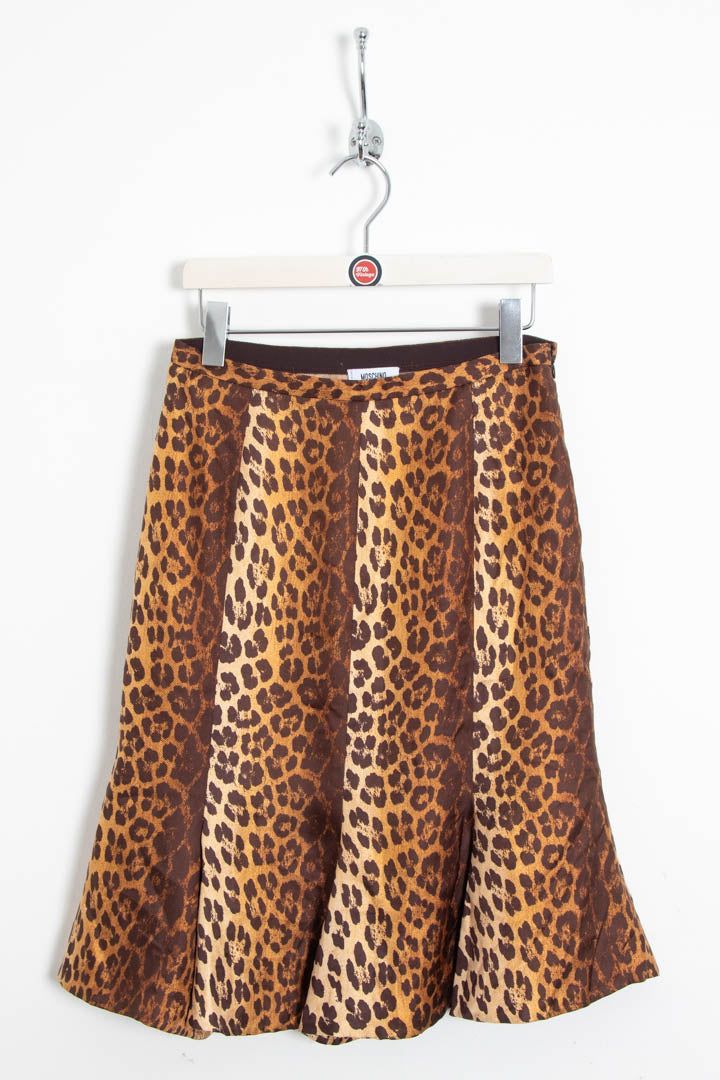 Women's Moschino Leopard Print Structured Gored Silk Skirt (UK 10) imagen 1