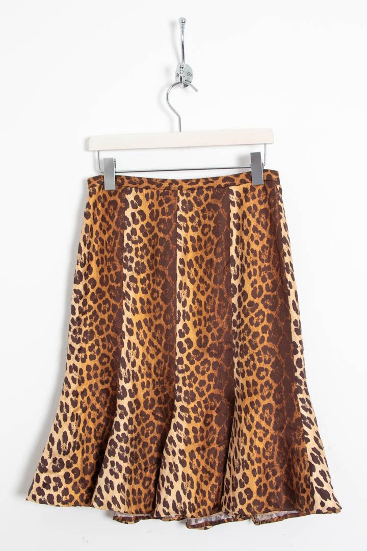 Women's Moschino Leopard Print Structured Gored Silk Skirt (UK 10) imagen 2