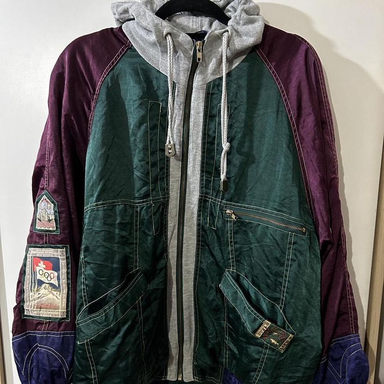 Vintage retro hooded jacket patchwork olympics