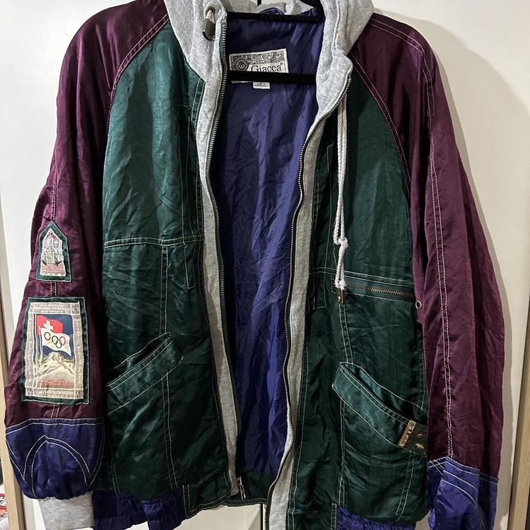 Vintage retro hooded jacket patchwork olympics image 2