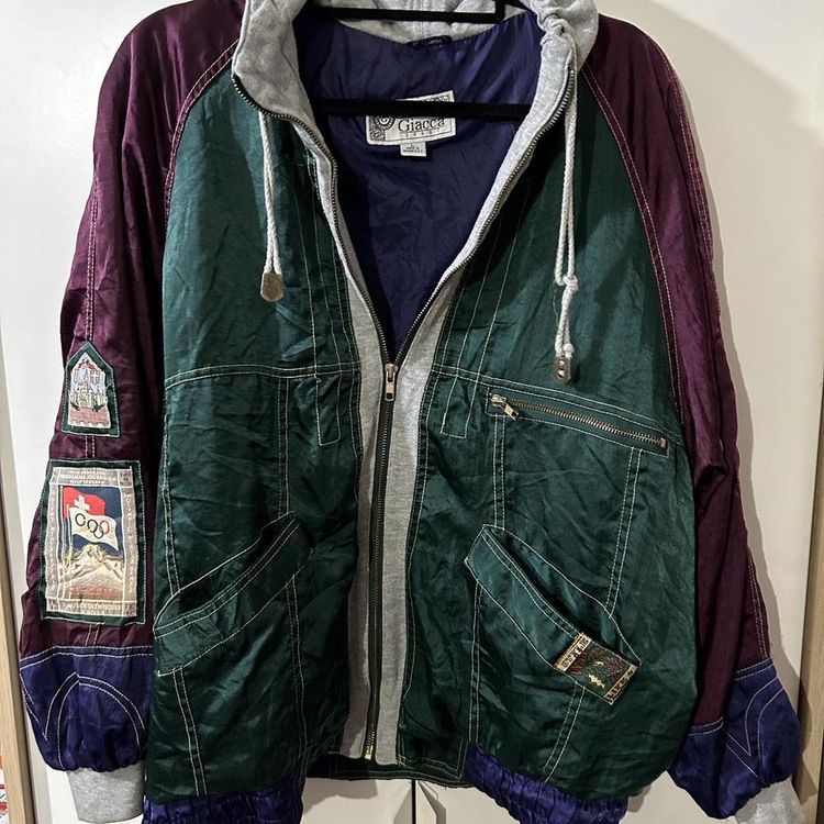 Vintage retro hooded jacket patchwork olympics image 3