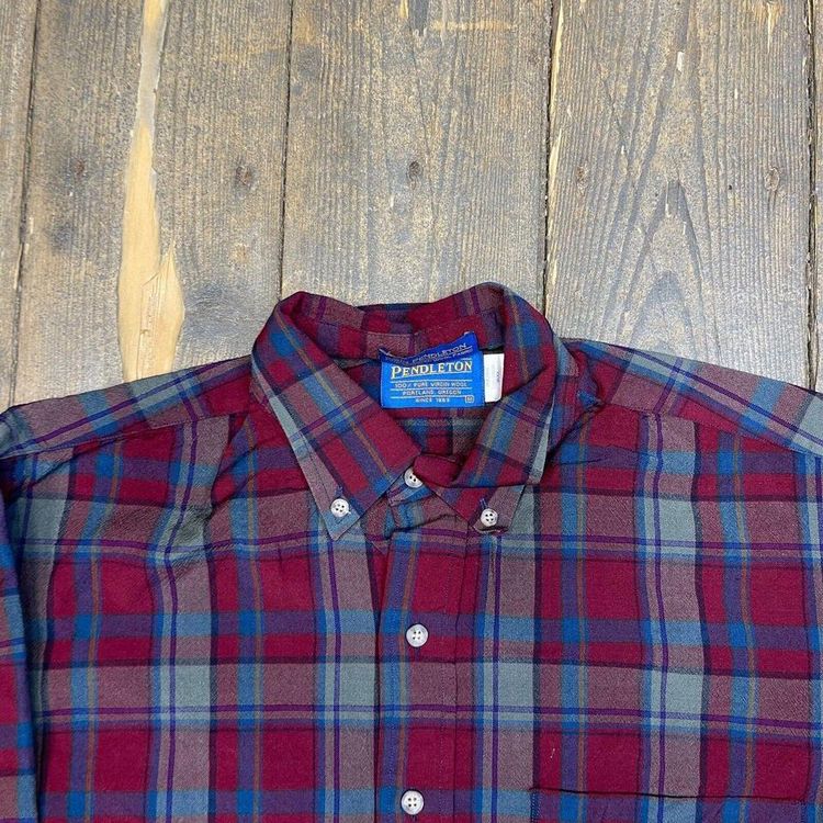 Pendleton Shirt Checkered Wool Long Sleeve Flannel Button Up, Red, Mens Medium image 7