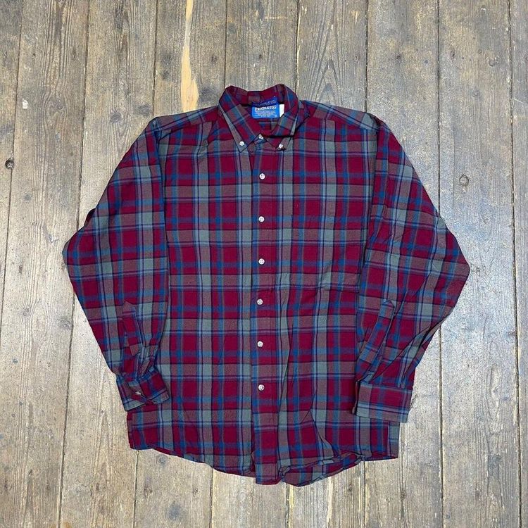 Pendleton Shirt Checkered Wool Long Sleeve Flannel Button Up, Red, Mens Medium image 1