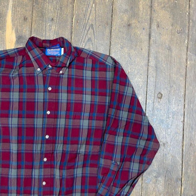 Pendleton Shirt Checkered Wool Long Sleeve Flannel Button Up, Red, Mens Medium image 2