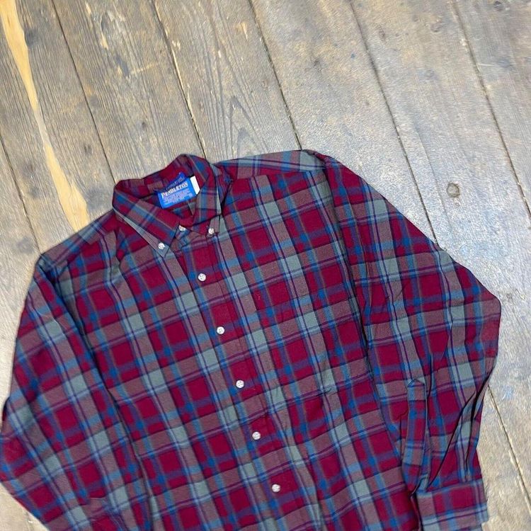 Pendleton Shirt Checkered Wool Long Sleeve Flannel Button Up, Red, Mens Medium image 3