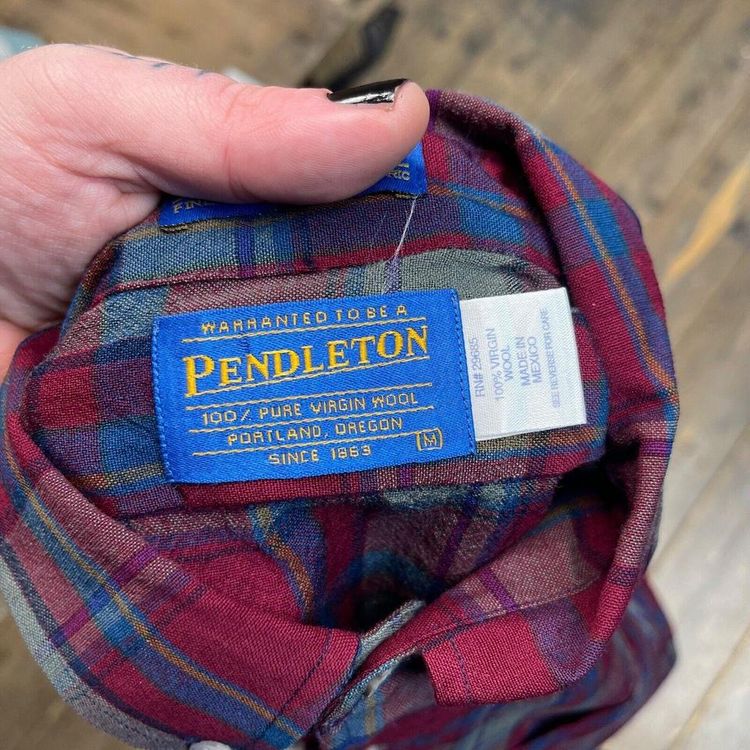 Pendleton Shirt Checkered Wool Long Sleeve Flannel Button Up, Red, Mens Medium image 8