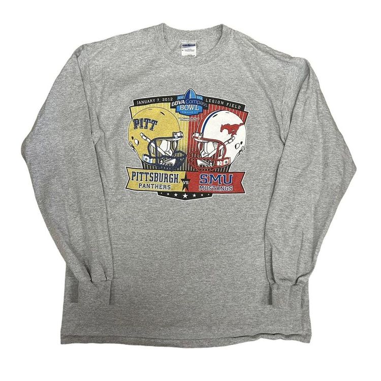 Gildan American football compass ball panthers & mustangs graphic print long sleeve tshirt. product image