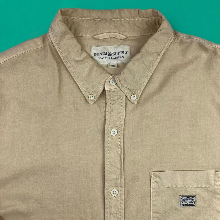 Ralph Lauren Denim Supply Vintage 90s Embroidered Cotton Button Up Shirt Yellow XL 2