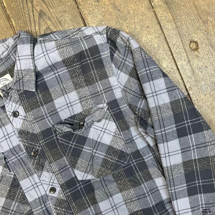 Vintage Over Shirt Checkered USA 90s Button Up Collared Top, Blue, Mens Large image 4