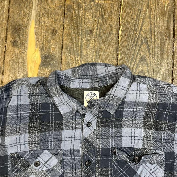 Vintage Over Shirt Checkered USA 90s Button Up Collared Top, Blue, Mens Large image 7