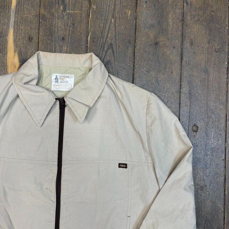 London FOG Harrington Jacket Full Zip Vintage Collared Coat, Beige, Mens XL image 2
