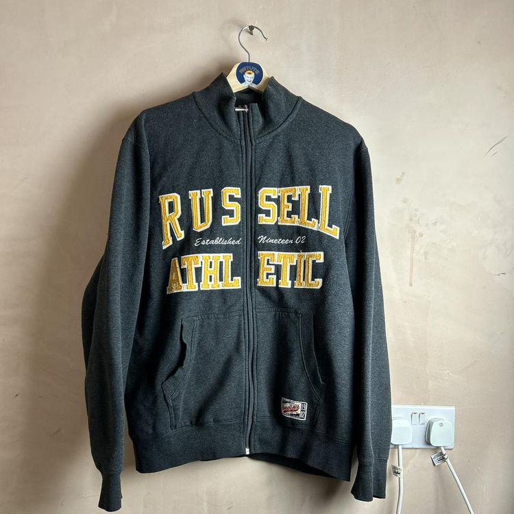Vintage Russell athletics embroidered spellout zip through sweatshirt