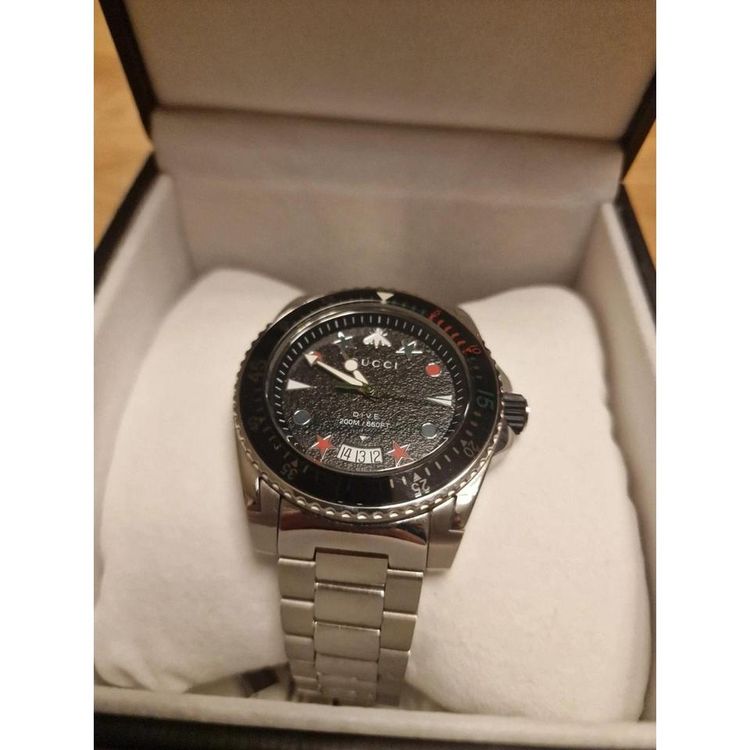Gucci Dive 45mm Black Dial Multi Colour Steel Case Bracelet Watch image 2