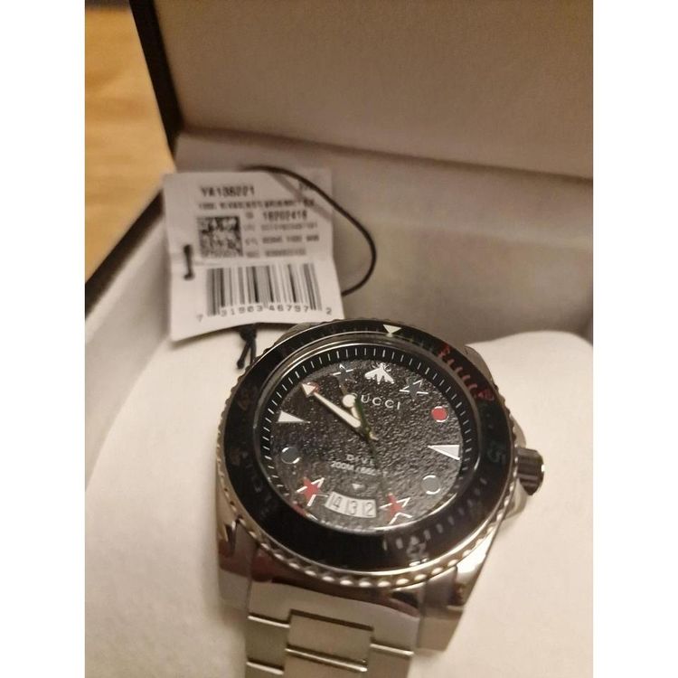 Gucci Dive 45mm Black Dial Multi Colour Steel Case Bracelet Watch