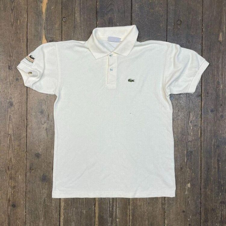 Lacoste Polo Shirt Y2K Vintage Short Sleeve Top, Cream, Mens Medium image 1