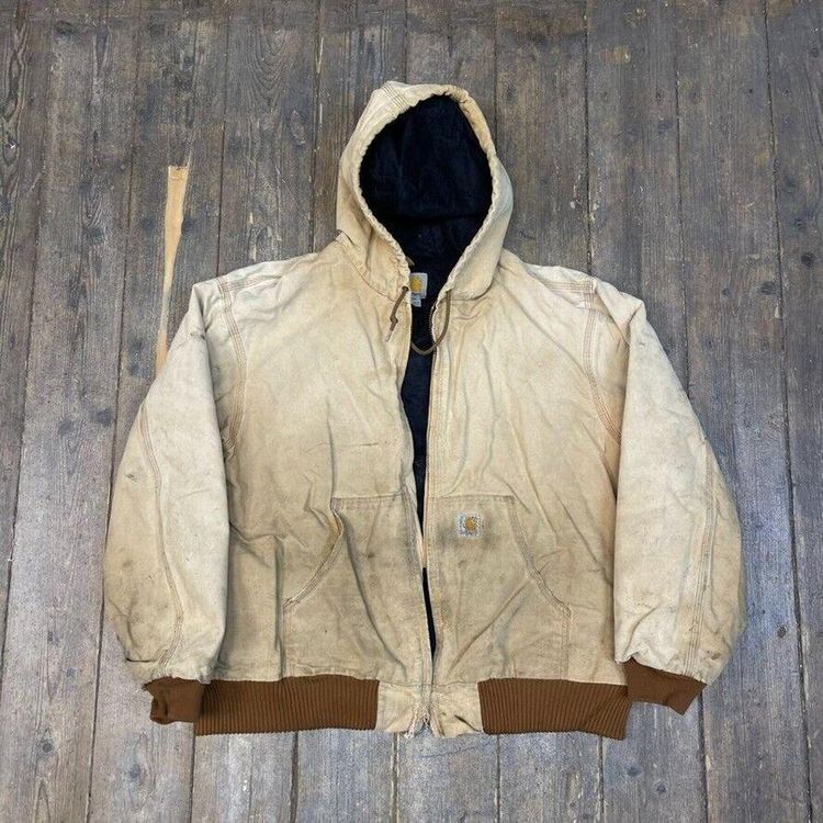 Carhartt Active Jacket Vintage Quilt Lined Full-Zip Hooded Coat, Beige, Mens 2XL image 1