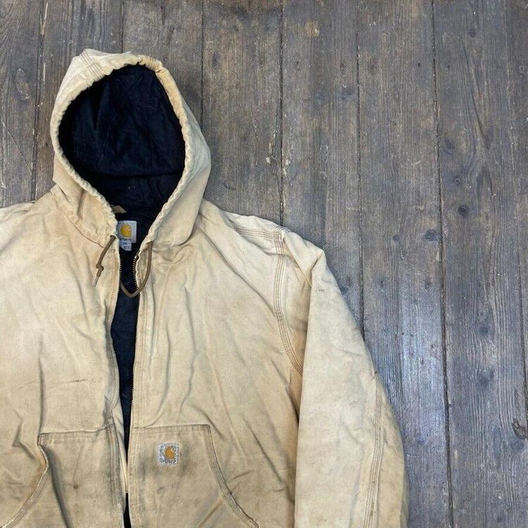 Carhartt Active Jacket Vintage Quilt Lined Full-Zip Hooded Coat, Beige, Mens 2XL image 2
