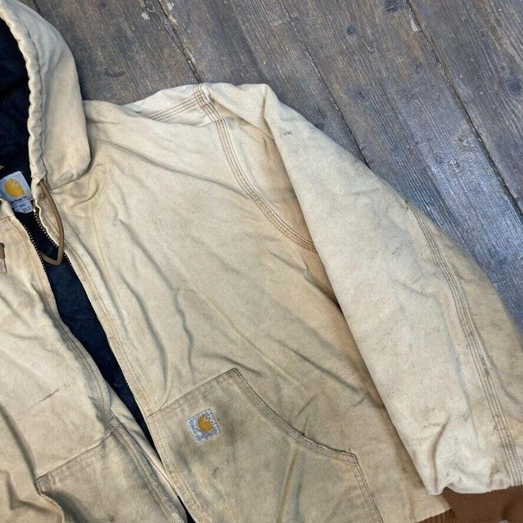 Carhartt Active Jacket Vintage Quilt Lined Full-Zip Hooded Coat, Beige, Mens 2XL image 4