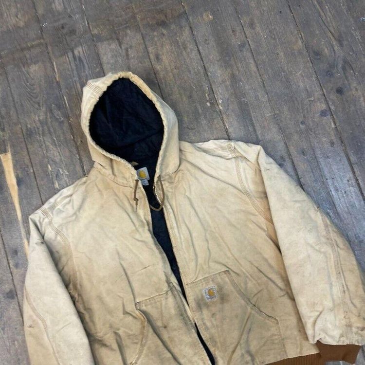 Carhartt Active Jacket Vintage Quilt Lined Full-Zip Hooded Coat, Beige, Mens 2XL image 3