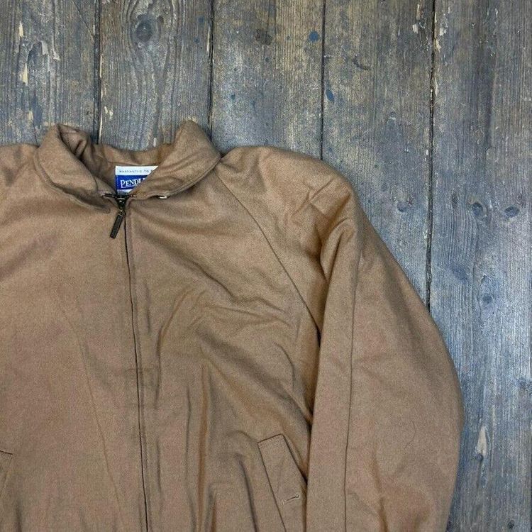Pendleton Bomber Jacket USA Vintage Full Zip Wool Coat, Beige, Mens XL 2