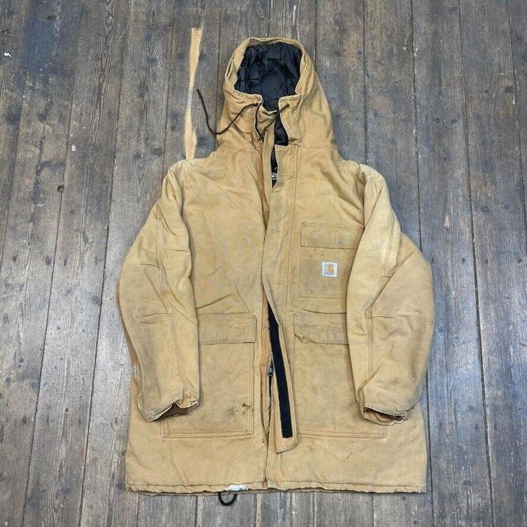 Carhartt Chore Jacket Quilt Lined Full-Zip Hooded Workwear Coat, Beige, Mens 2XL