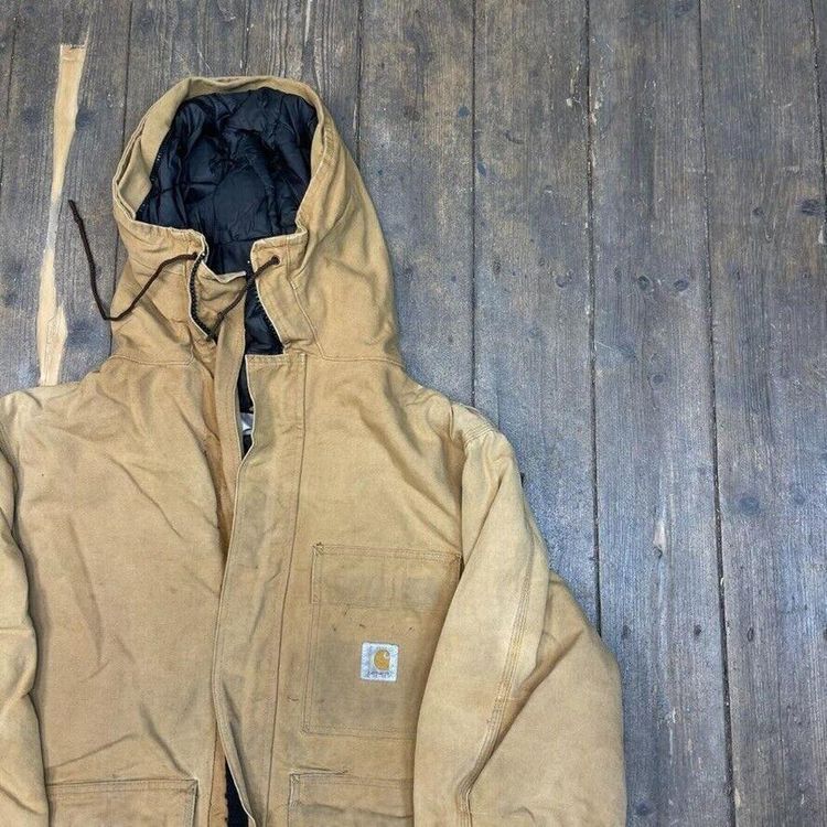 Carhartt Chore Jacket Quilt Lined Full-Zip Hooded Workwear Coat, Beige, Mens 2XL 2