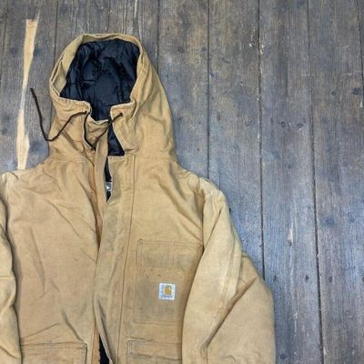Carhartt Chore Jacket Quilt Lined Full-Zip Hooded Workwear Coat, Beige, Mens 2XL 2