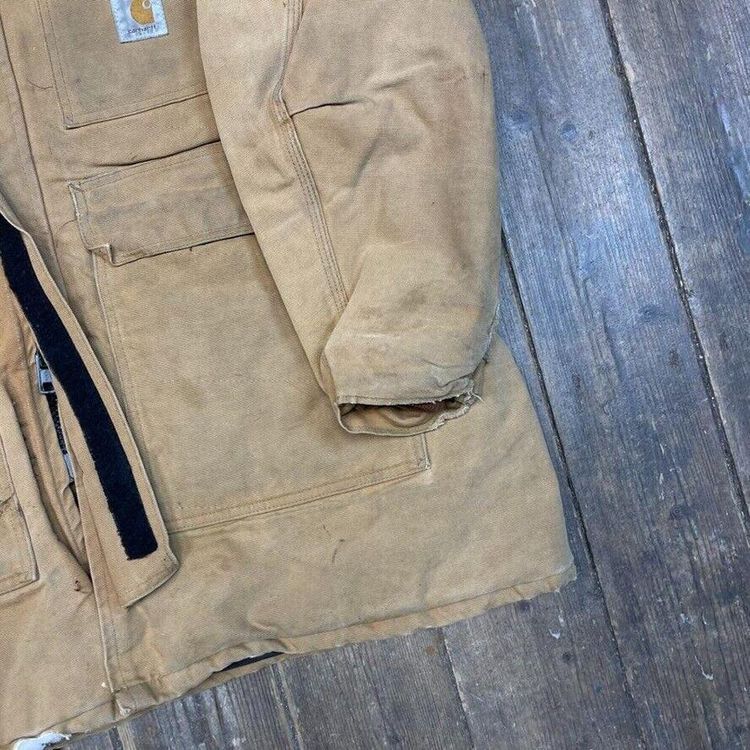 Carhartt Chore Jacket Quilt Lined Full-Zip Hooded Workwear Coat, Beige, Mens 2XL 5