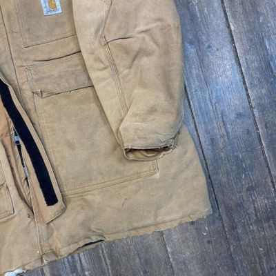 Carhartt Chore Jacket Quilt Lined Full-Zip Hooded Workwear Coat, Beige, Mens 2XL 5