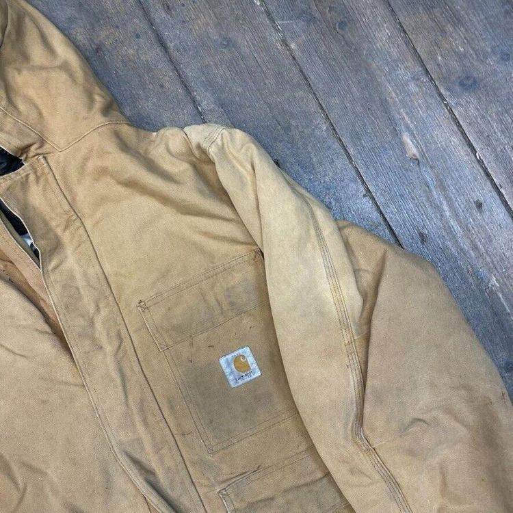 Carhartt Chore Jacket Quilt Lined Full-Zip Hooded Workwear Coat, Beige, Mens 2XL 4