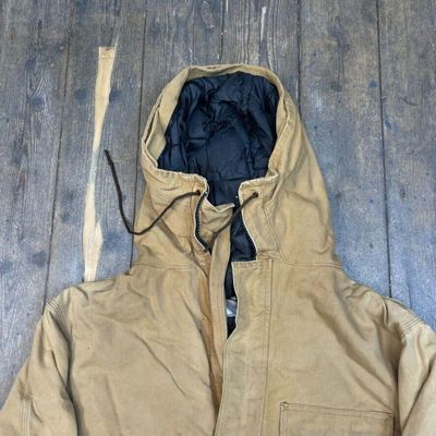 Carhartt Chore Jacket Quilt Lined Full-Zip Hooded Workwear Coat, Beige, Mens 2XL 6